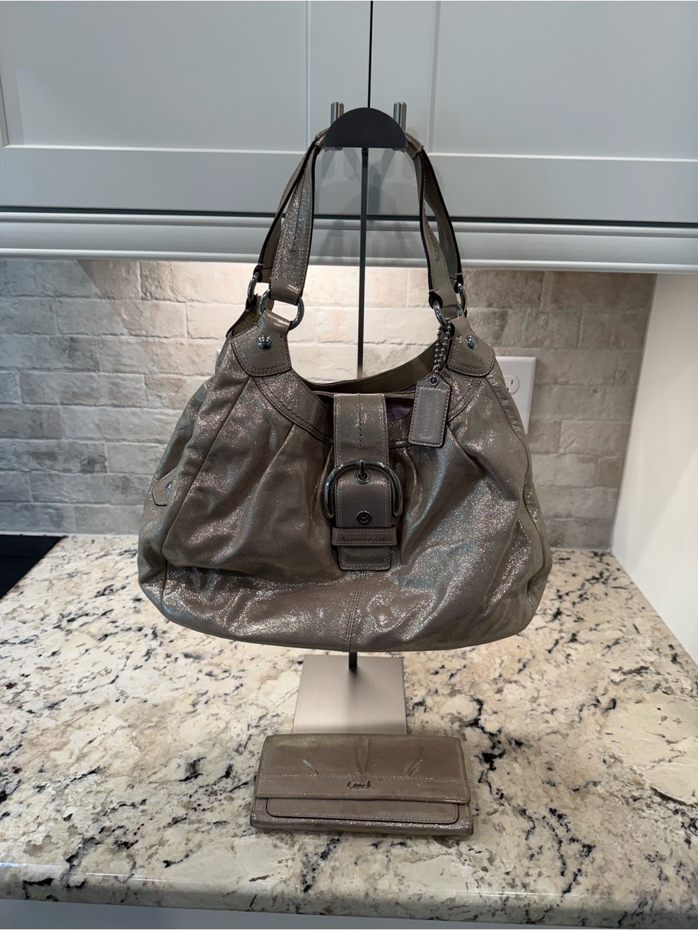 Coach EUC Metallic Pearl Leather Soho Shoulder Bag w/Wallet
